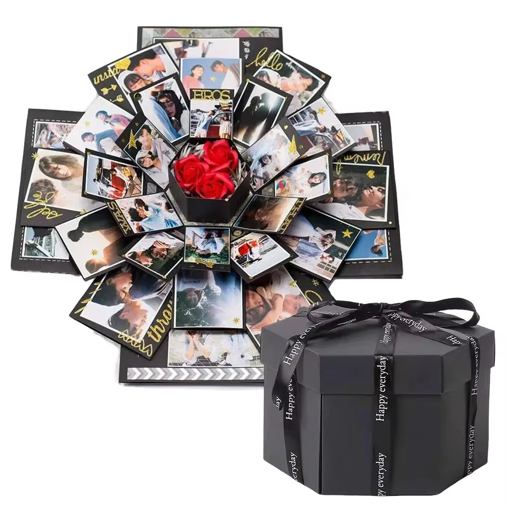 DIY Hexagonal Photo Album Box Scrapbook Lovely Surprise Explosion Couple Box Love Memory Anniversary Valentine'S Day Love Gift