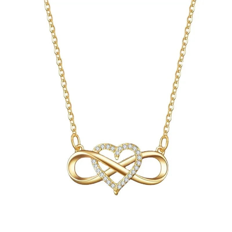 Romantic Fashion Silver Gold Color Infinity Forever Love Necklace CZ Lucky Heart Pendant Necklace for Women Gift