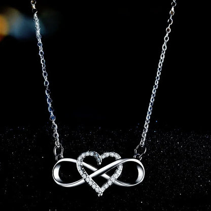 Romantic Fashion Silver Gold Color Infinity Forever Love Necklace CZ Lucky Heart Pendant Necklace for Women Gift