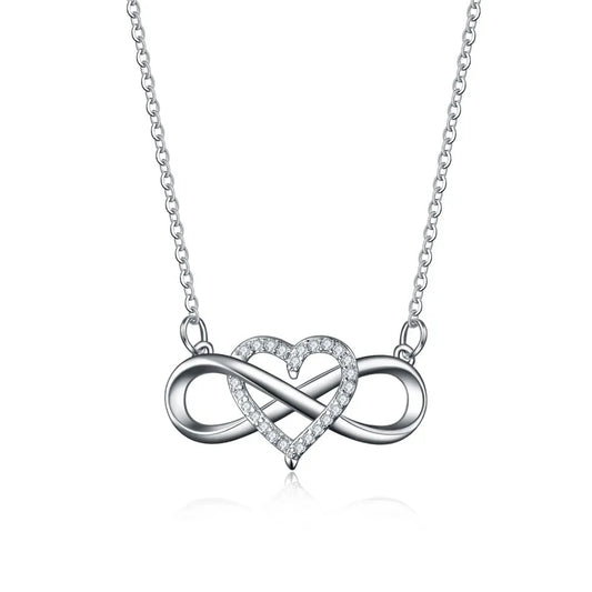 Romantic Fashion Silver Gold Color Infinity Forever Love Necklace CZ Lucky Heart Pendant Necklace for Women Gift