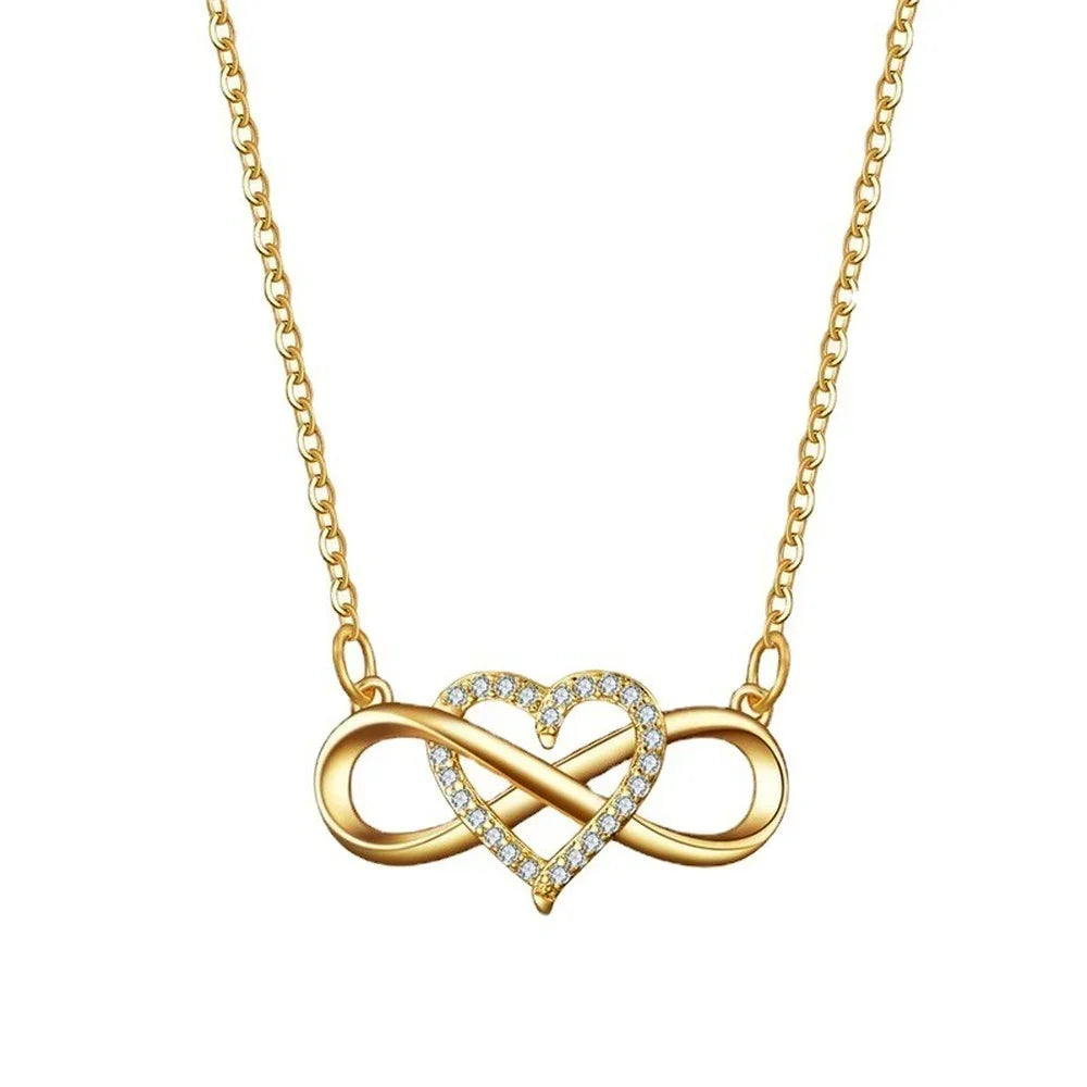 Romantic Fashion Silver Gold Color Infinity Forever Love Necklace CZ Lucky Heart Pendant Necklace for Women Gift