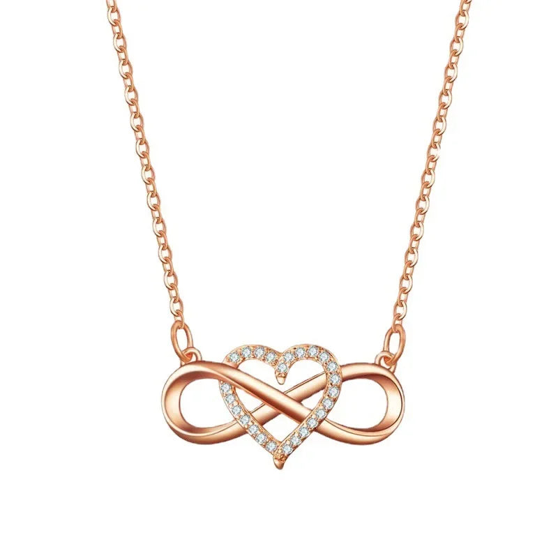 Romantic Fashion Silver Gold Color Infinity Forever Love Necklace CZ Lucky Heart Pendant Necklace for Women Gift