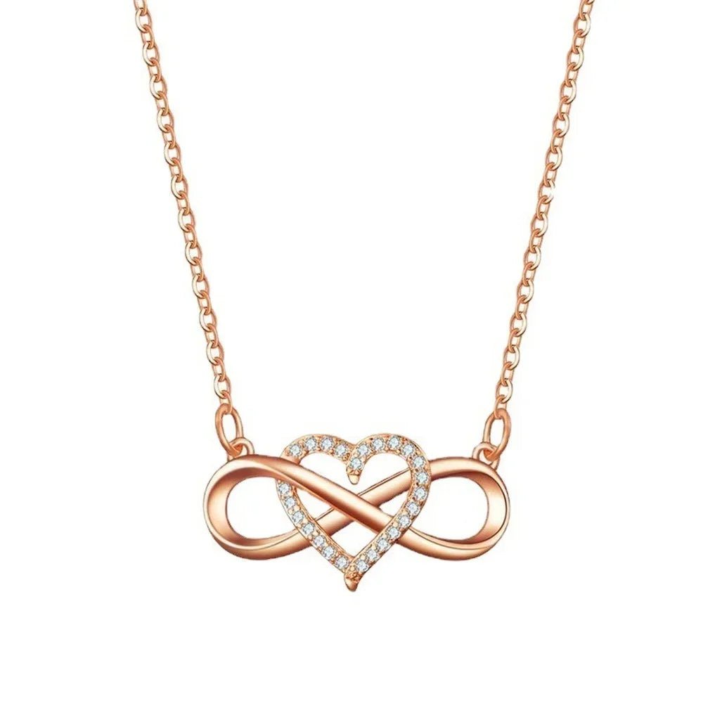 Romantic Fashion Silver Gold Color Infinity Forever Love Necklace CZ Lucky Heart Pendant Necklace for Women Gift